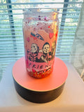 16oz Horror Friends Pink Snow Globe Tumbler - Halloween Slushy Glitter Can