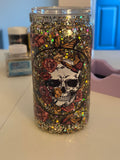 16oz Skull & Butterfly Snow Globe Tumbler - Floral Glitter Acrylic Can