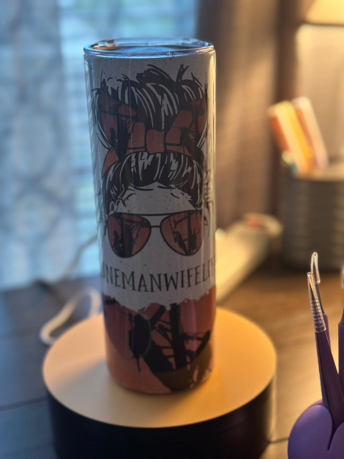 20oz Skinny Stainless Steel Tumbler Lineman Wife