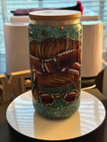 16oz Football Mom Snow Globe Tumbler - Teal Glitter Game Day Glass Can